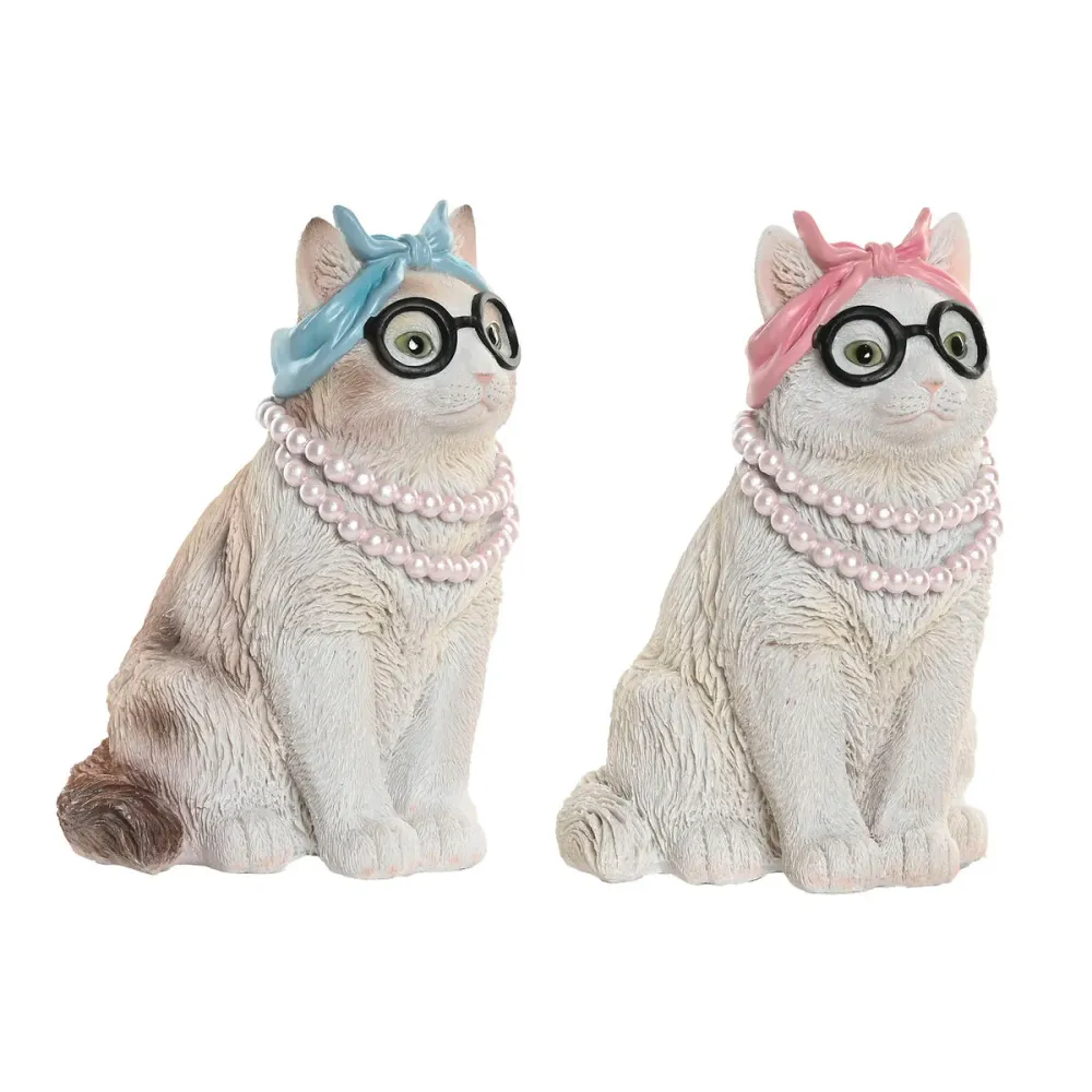 Koristehahmo Home ESPRIT Sininen Valkoinen Pinkki Kissa 13,5 X 13 X 19,5 CM (2 osaa)