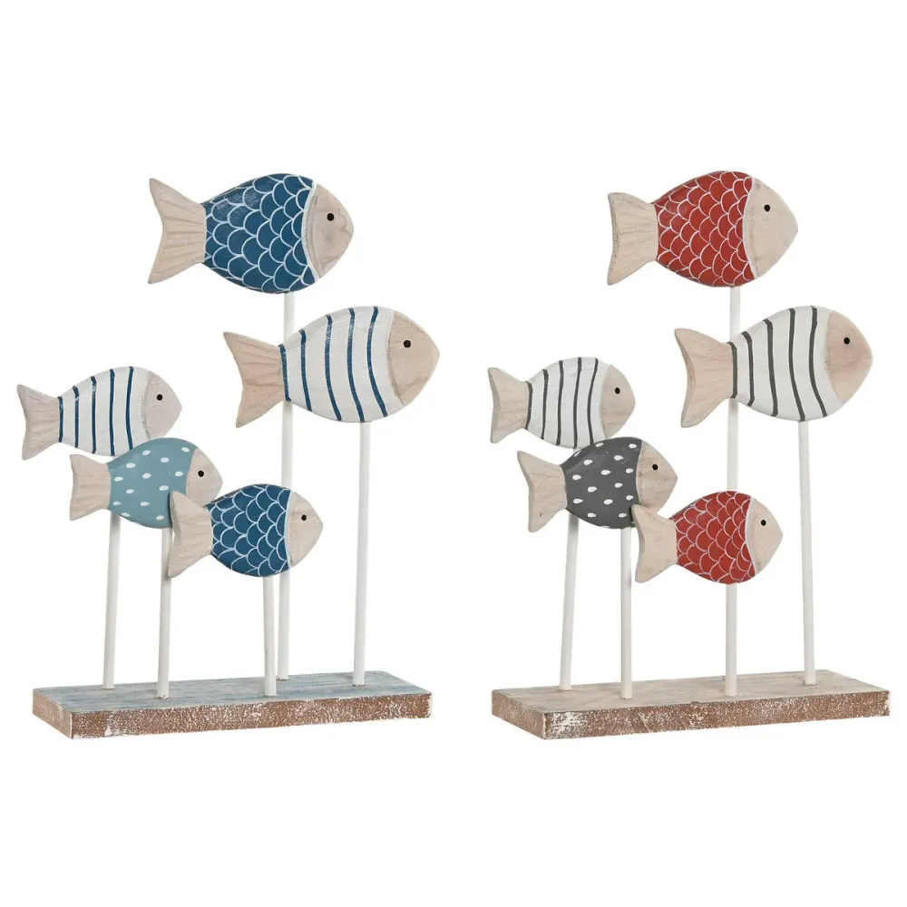 Koristehahmo Home ESPRIT Sininen Valkoinen Punainen Kalat 17 x 6 x 25 cm (2 osaa)