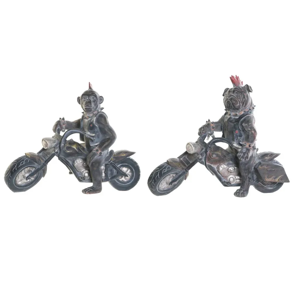 Koristehahmo Home ESPRIT Tumman harmaa Motoristi 24 x 15 x 29 cm (2 osaa)