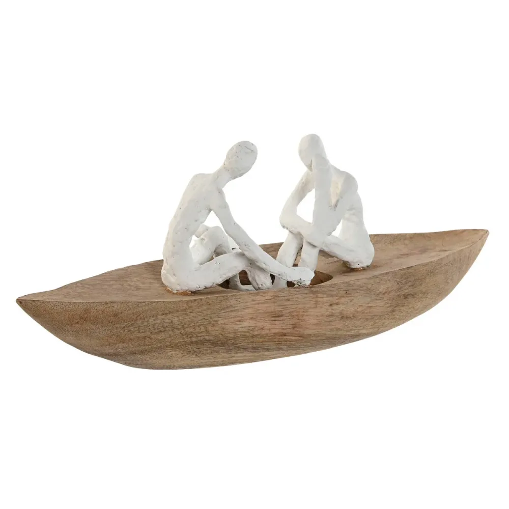 Koristehahmo Home ESPRIT Valkoinen Luonnollinen Laiva Välimeren 42 x 14 x 16 cm