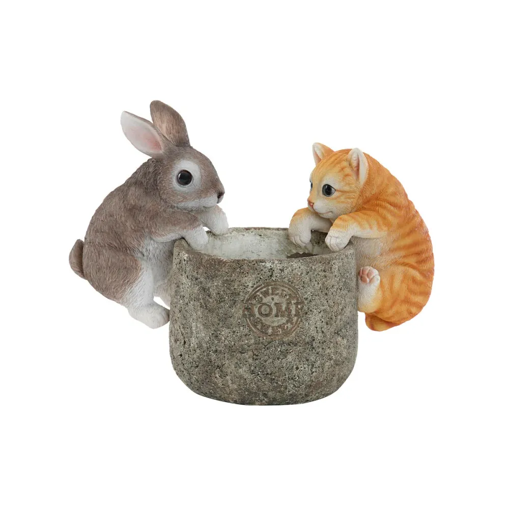 Koristehahmo Home ESPRIT Valkoinen Ruskea Harmaa Oranssi eläimet 9 x 9 x 15,5 cm (3 osaa)