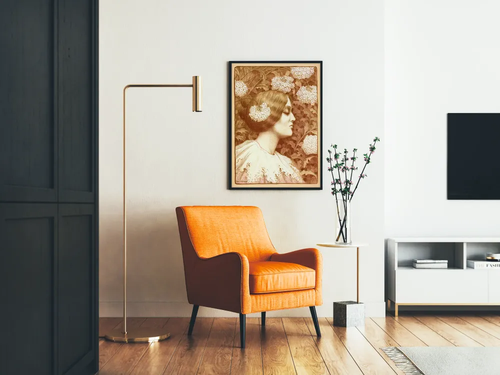 Koristejuliste Art Nouveau - Naisten muotokuva kukkiva