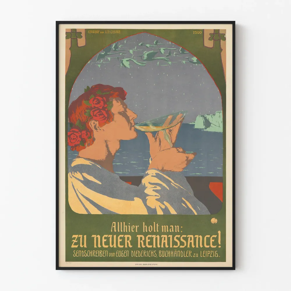Koristejuliste Art Nouveau Renessanssi 1900 - Lasi ja Miesprofiili