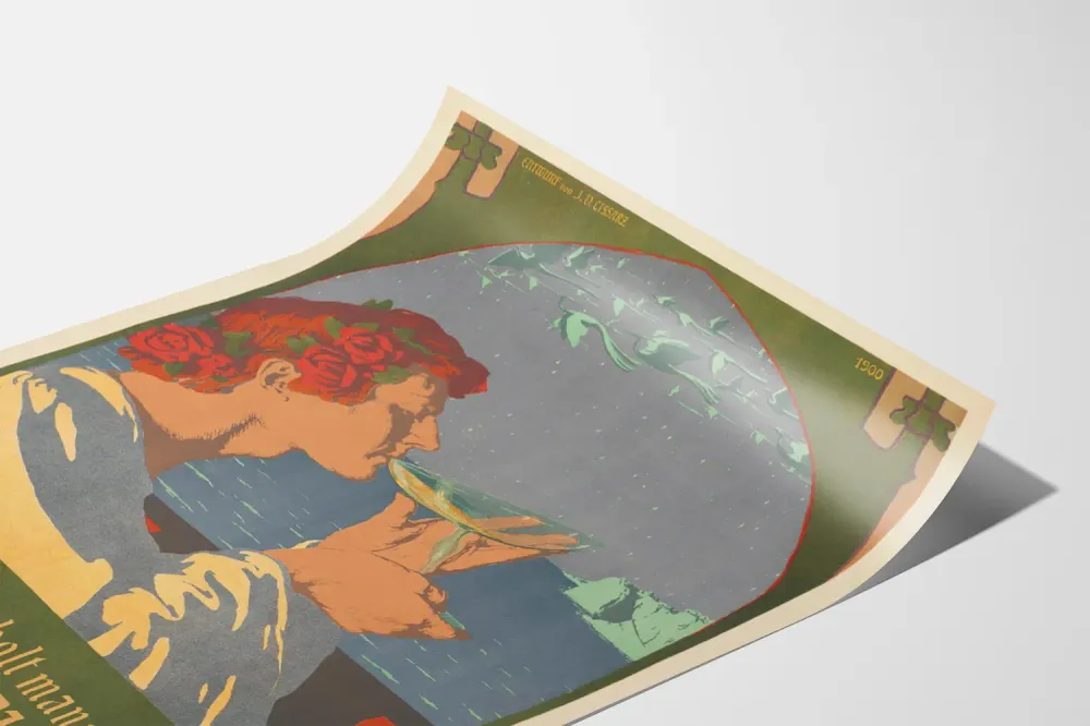 Koristejuliste Art Nouveau Renessanssi 1900 - Lasi ja Miesprofiili