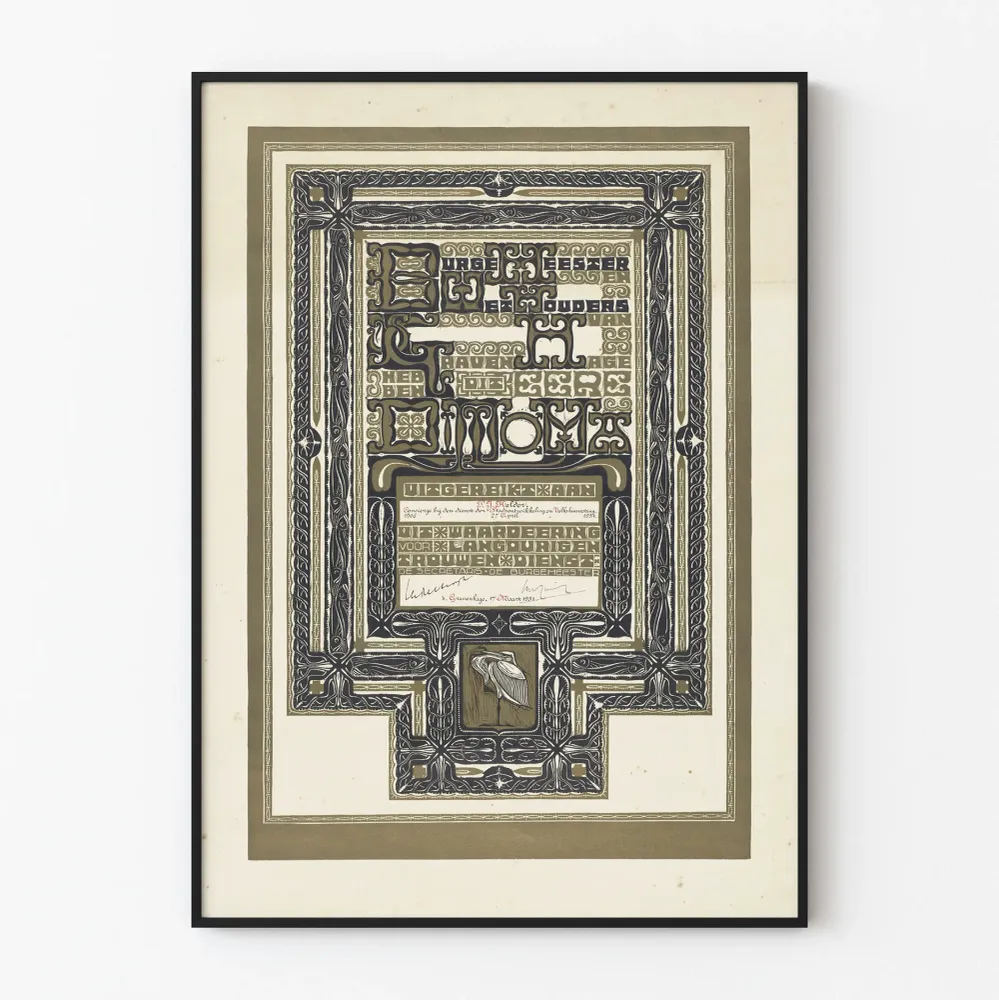 Koristejuliste Art Nouveau -tyyli Diplomi 25 vuoden palveluksesta 1931