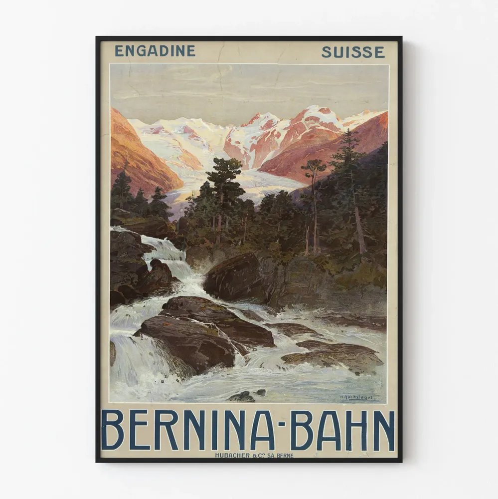 Koristejuliste Bernina Bahn Engadine Sveitsi - Maisemajuliste vuoristomaisemasta