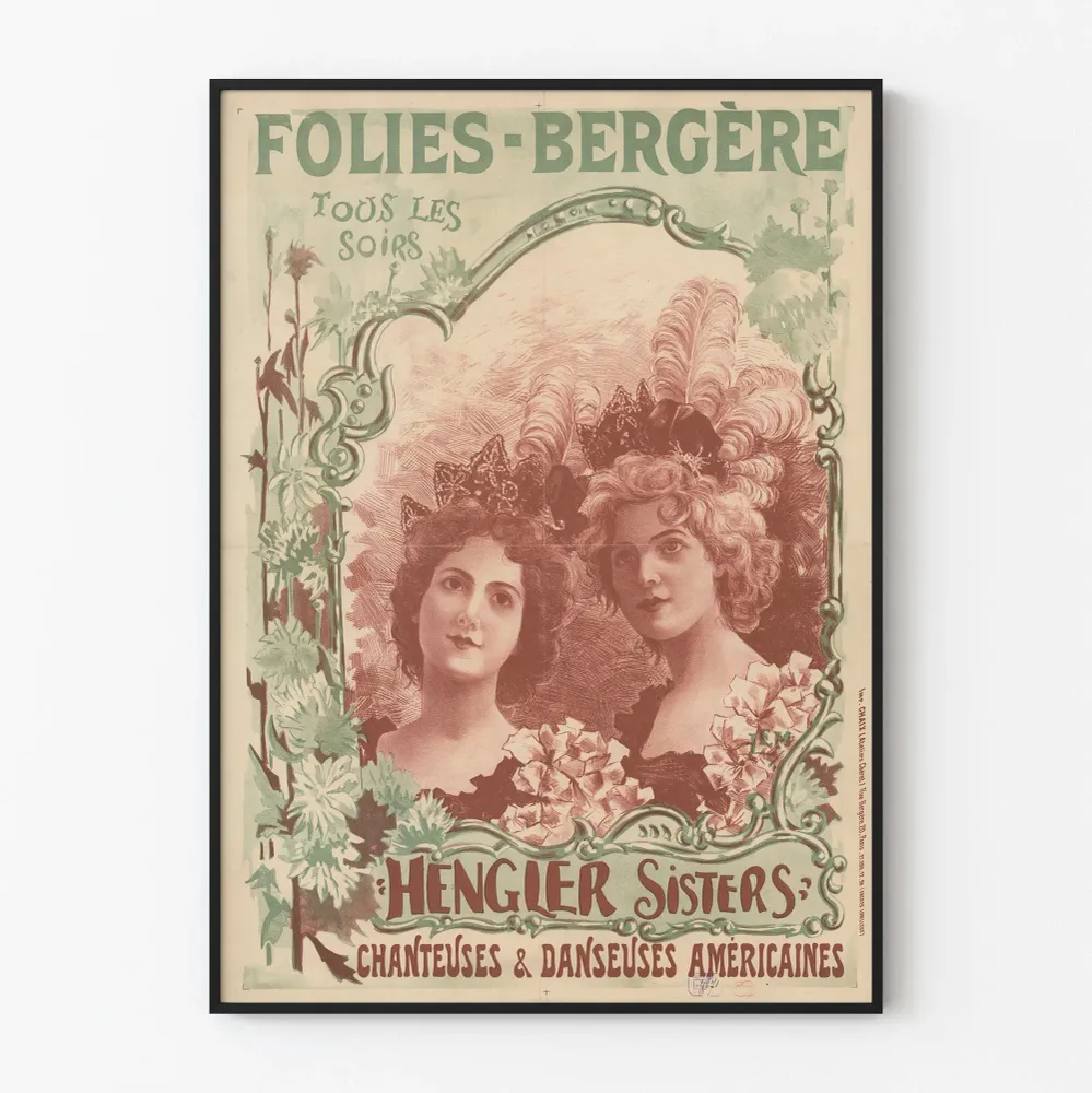 Koristejuliste Folies Bergère - Hengler Sisters -laulajat ja tanssijat amerikkalaiset
