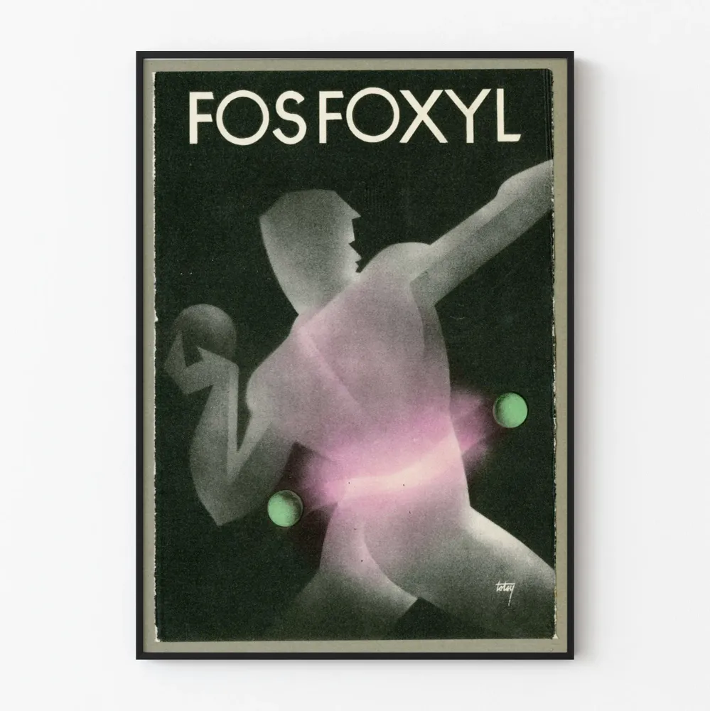 Koristejuliste vintage Fos Foxyl graafisella tyylillä