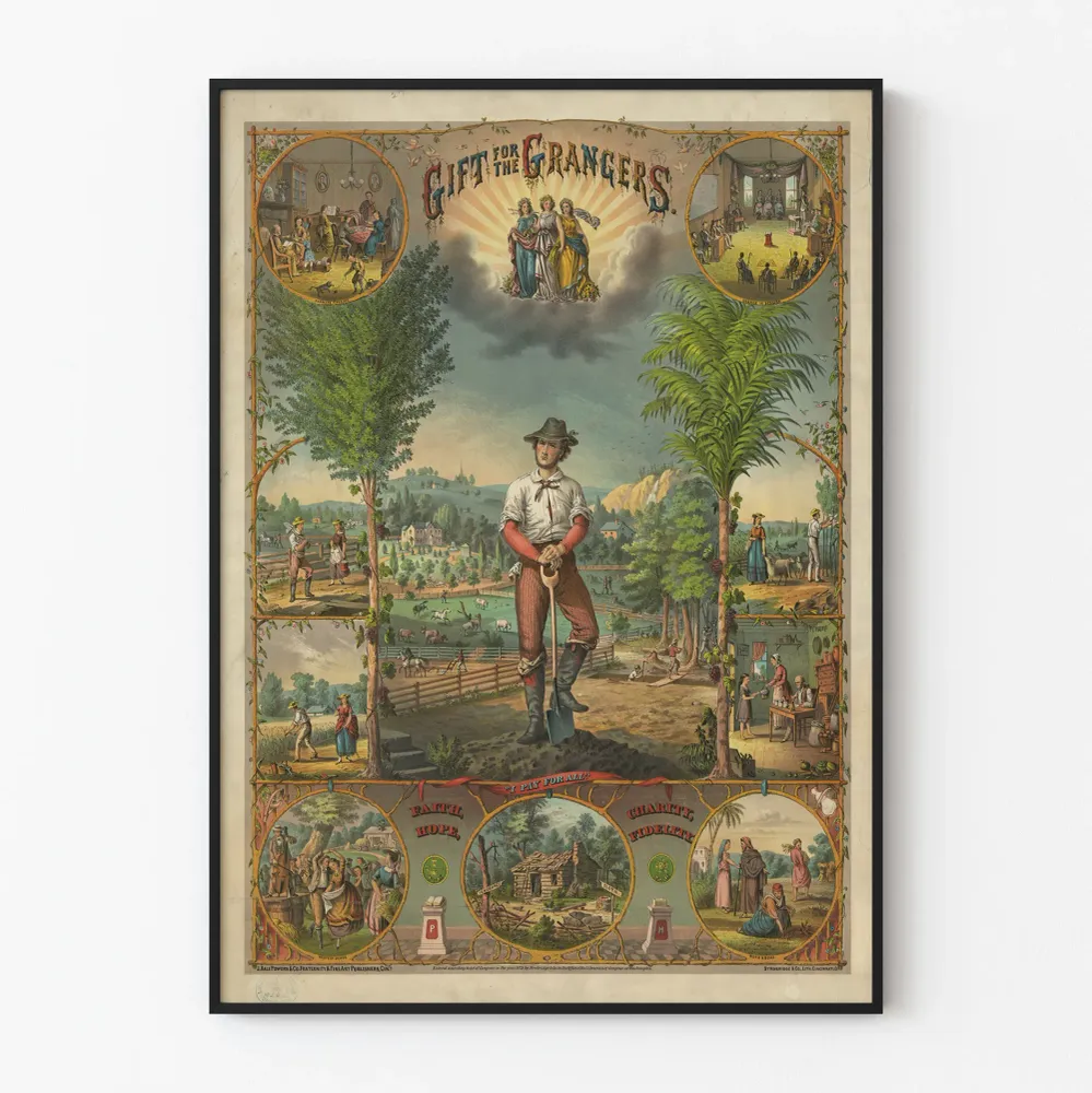 Koristejuliste vintage « Lahja Grangersille » -tyylinen maalais- ja peltomaisemainen juliste