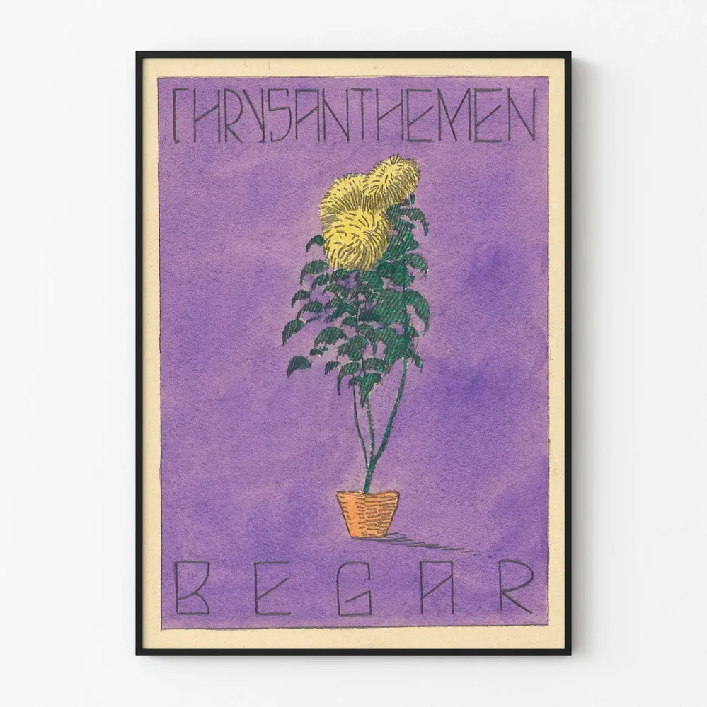 Koristejuliste vintage-krysanteemit ruukussa