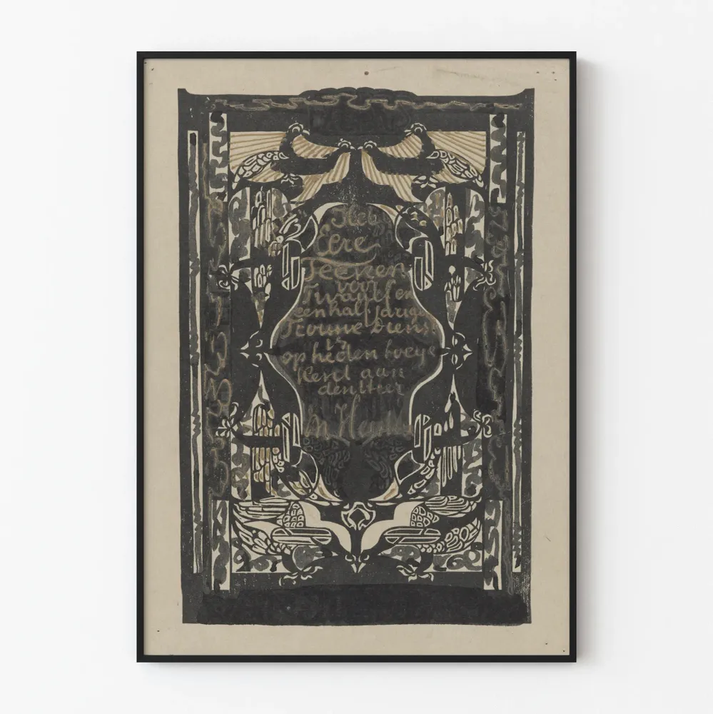 Koristejuliste vintage-tyylillä, ornamentaalisella kuvioinnilla ja kalligrafisella tekstillä