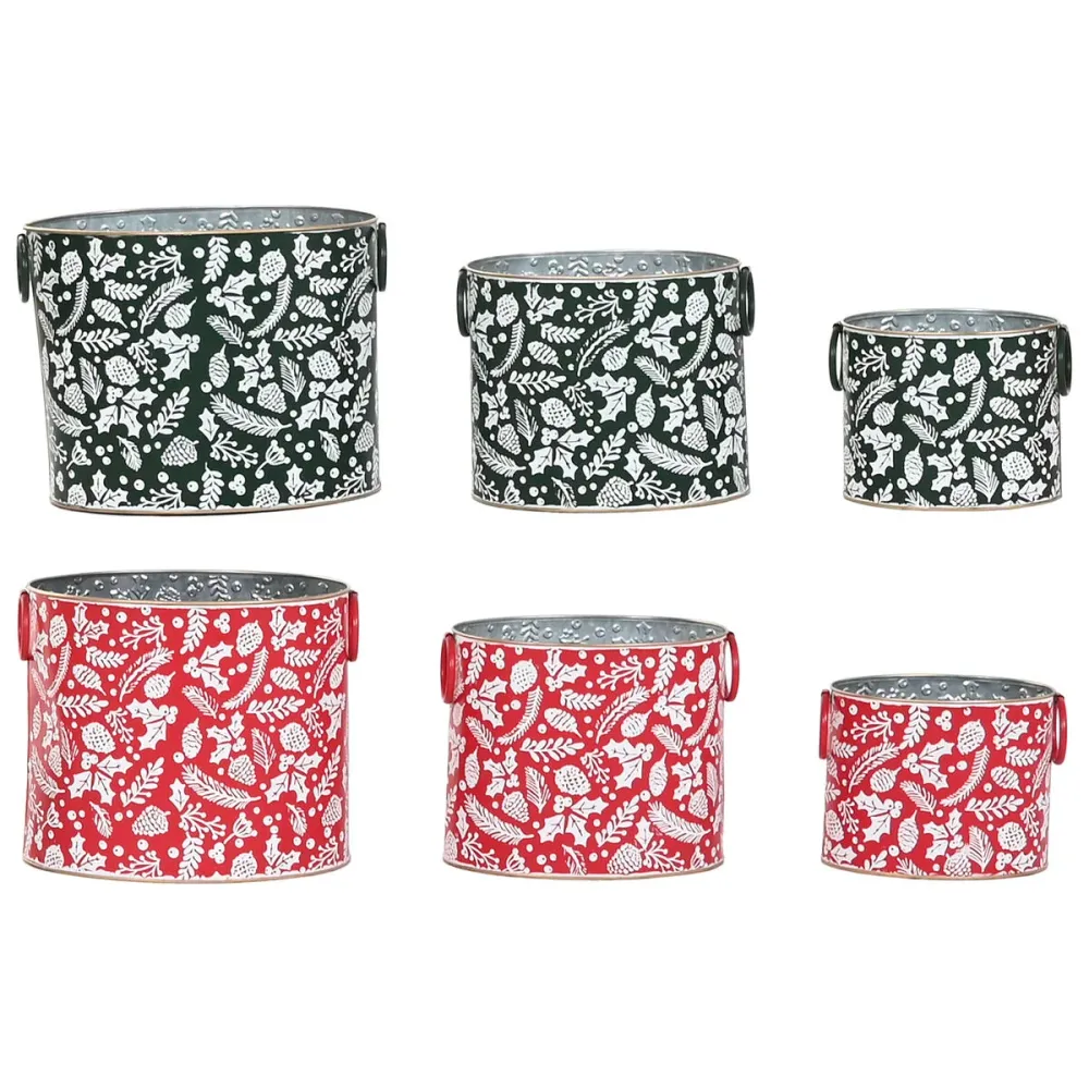 Koristerasiasetti Home ESPRIT Punainen Vihreä Joulu 28,5 x 19,5 x 24 cm (3 Kappaletta) (2 osaa)