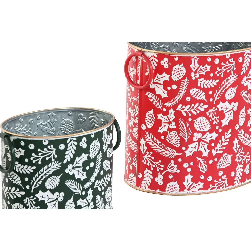 Koristerasiasetti Home ESPRIT Punainen Vihreä Joulu 28,5 x 19,5 x 24 cm (3 Kappaletta) (2 osaa)