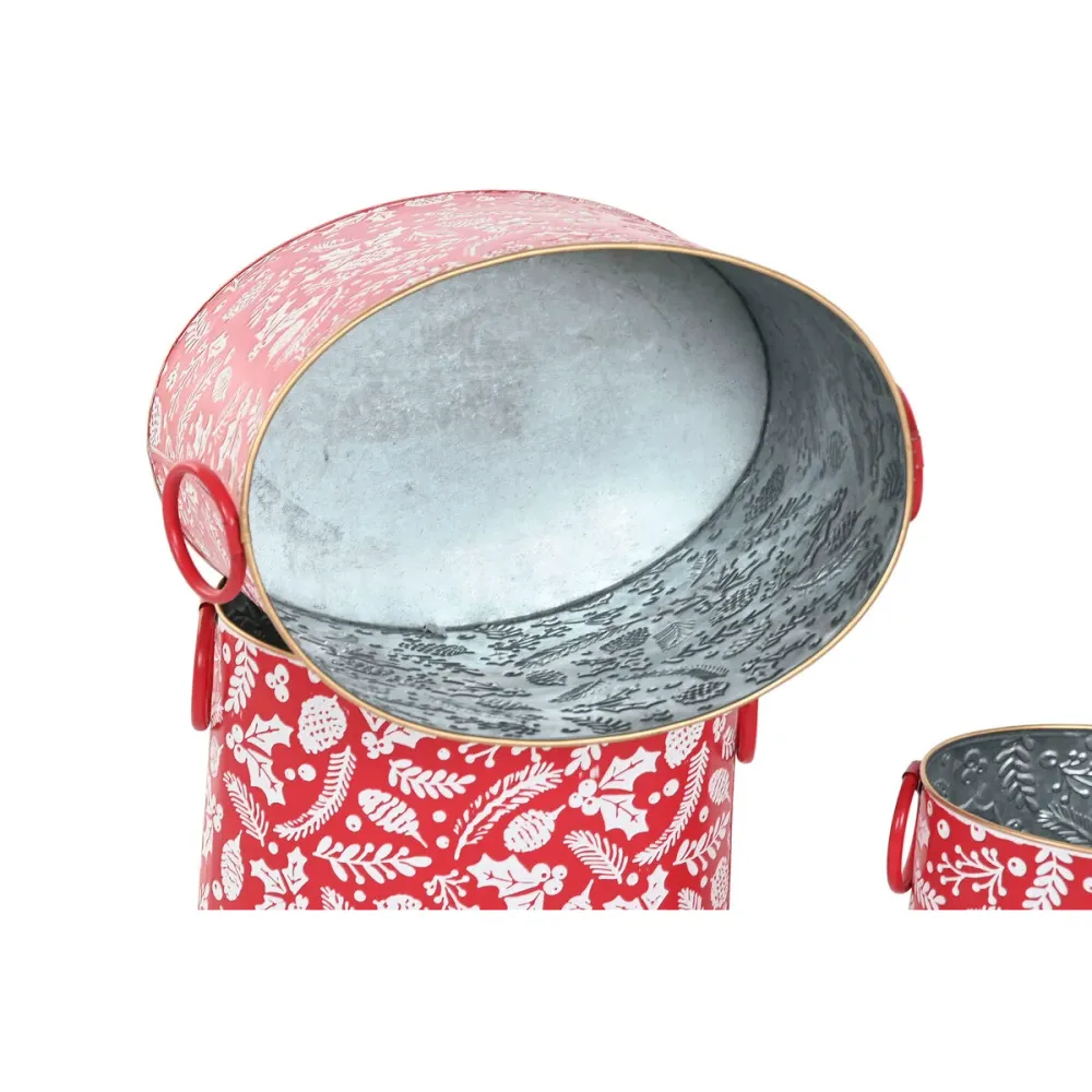 Koristerasiasetti Home ESPRIT Punainen Vihreä Joulu 28,5 x 19,5 x 24 cm (3 Kappaletta) (2 osaa)