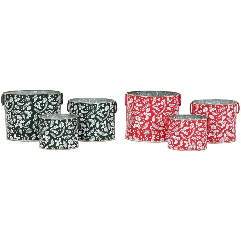 Koristerasiasetti Home ESPRIT Punainen Vihreä Joulu 28,5 x 19,5 x 24 cm (3 Kappaletta) (2 osaa)