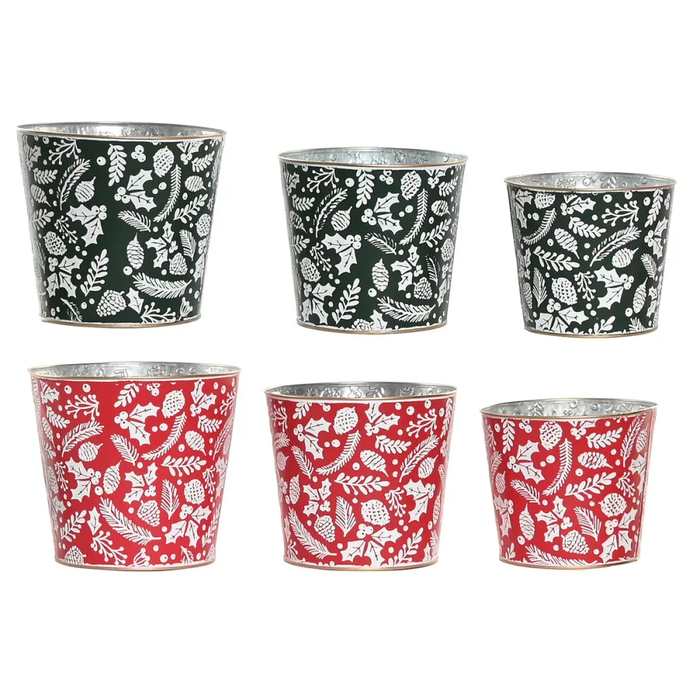 Koristerasiasetti Home ESPRIT Punainen Vihreä Joulu 21 x 21 x 19 cm (2 osaa)
