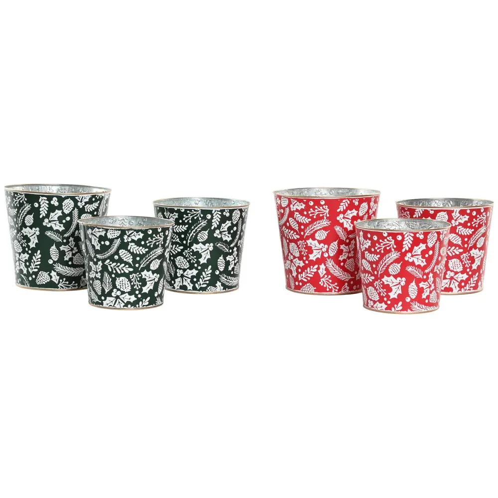Koristerasiasetti Home ESPRIT Punainen Vihreä Joulu 21 x 21 x 19 cm (2 osaa)