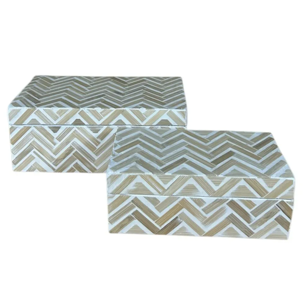 Koristerasiasetti Home ESPRIT Valkoinen Ruskea Hartsi Bambu 30 X 16 X 12 CM (2 osaa)