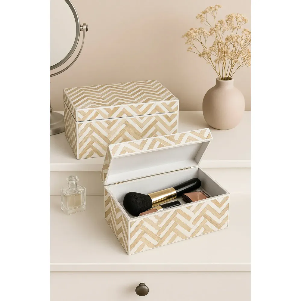 Koristerasiasetti Home ESPRIT Valkoinen Ruskea Hartsi Bambu 30 X 16 X 12 CM (2 osaa)