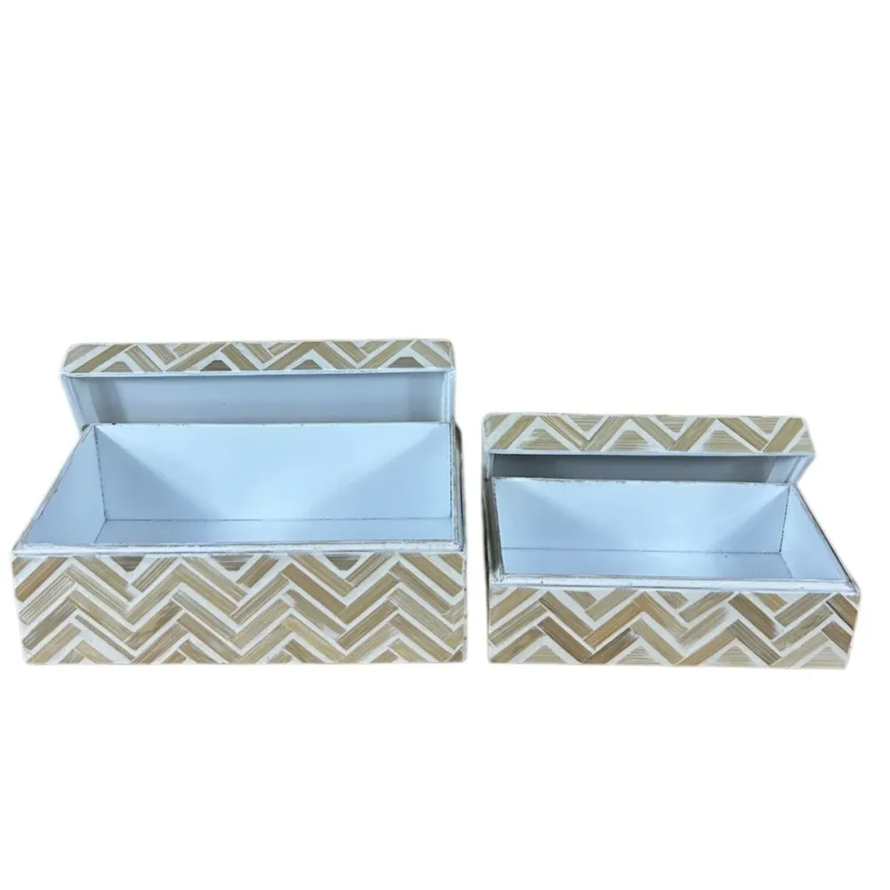 Koristerasiasetti Home ESPRIT Valkoinen Ruskea Hartsi Bambu 30 X 16 X 12 CM (2 osaa)