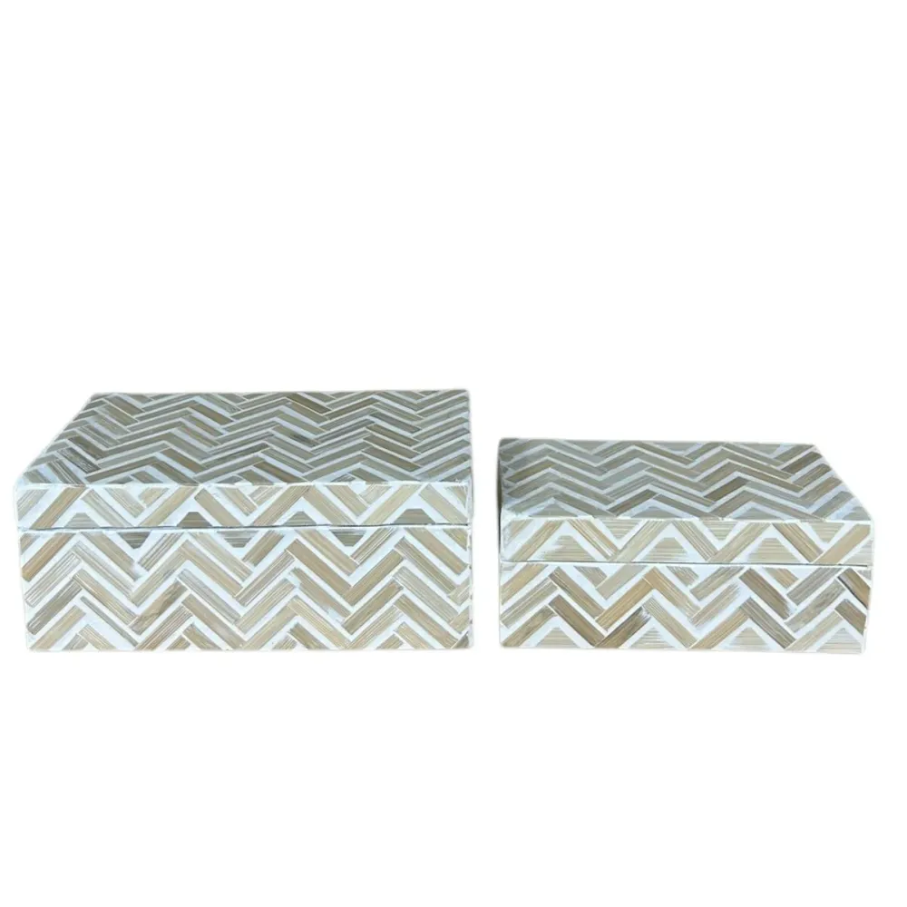 Koristerasiasetti Home ESPRIT Valkoinen Ruskea Hartsi Bambu 30 X 16 X 12 CM (2 osaa)