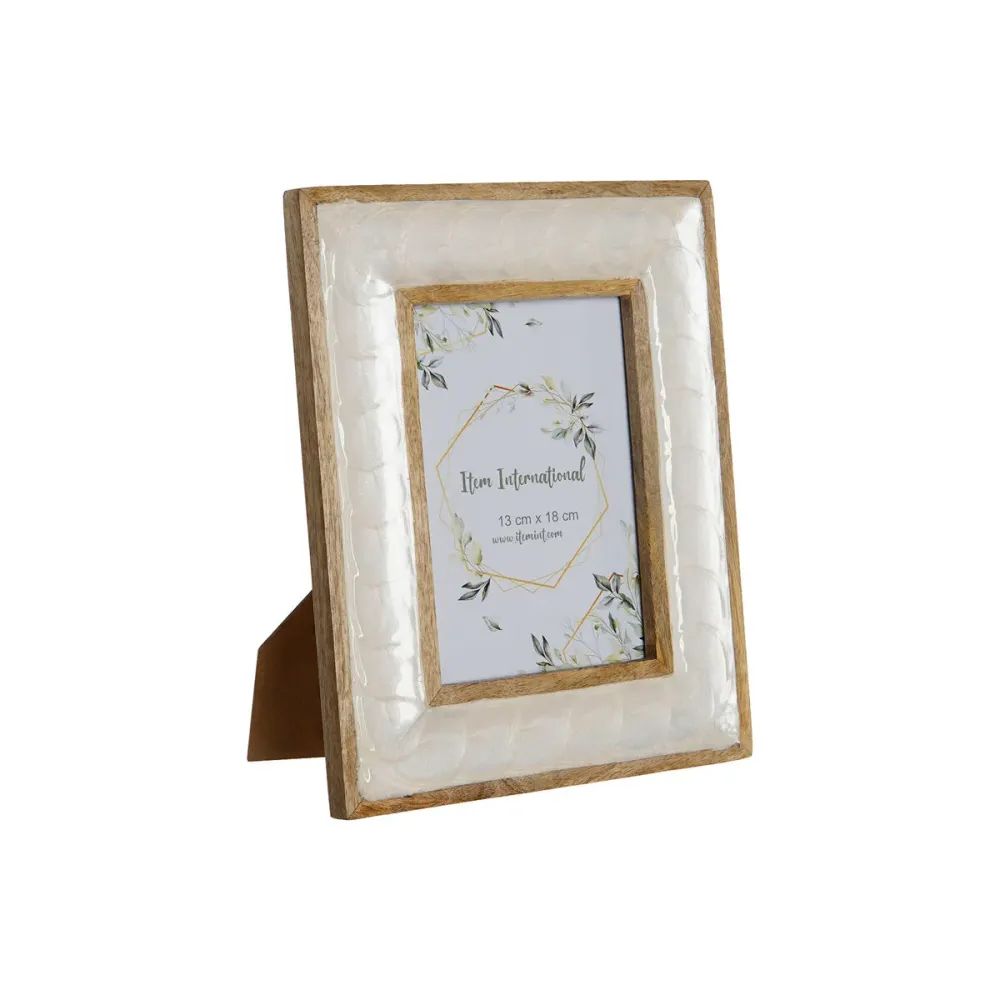 Kuvakehys Home ESPRIT Valkoinen Luonnollinen Helmiäinen Mangopuu Moderni 21,5 x 2 x 27 cm