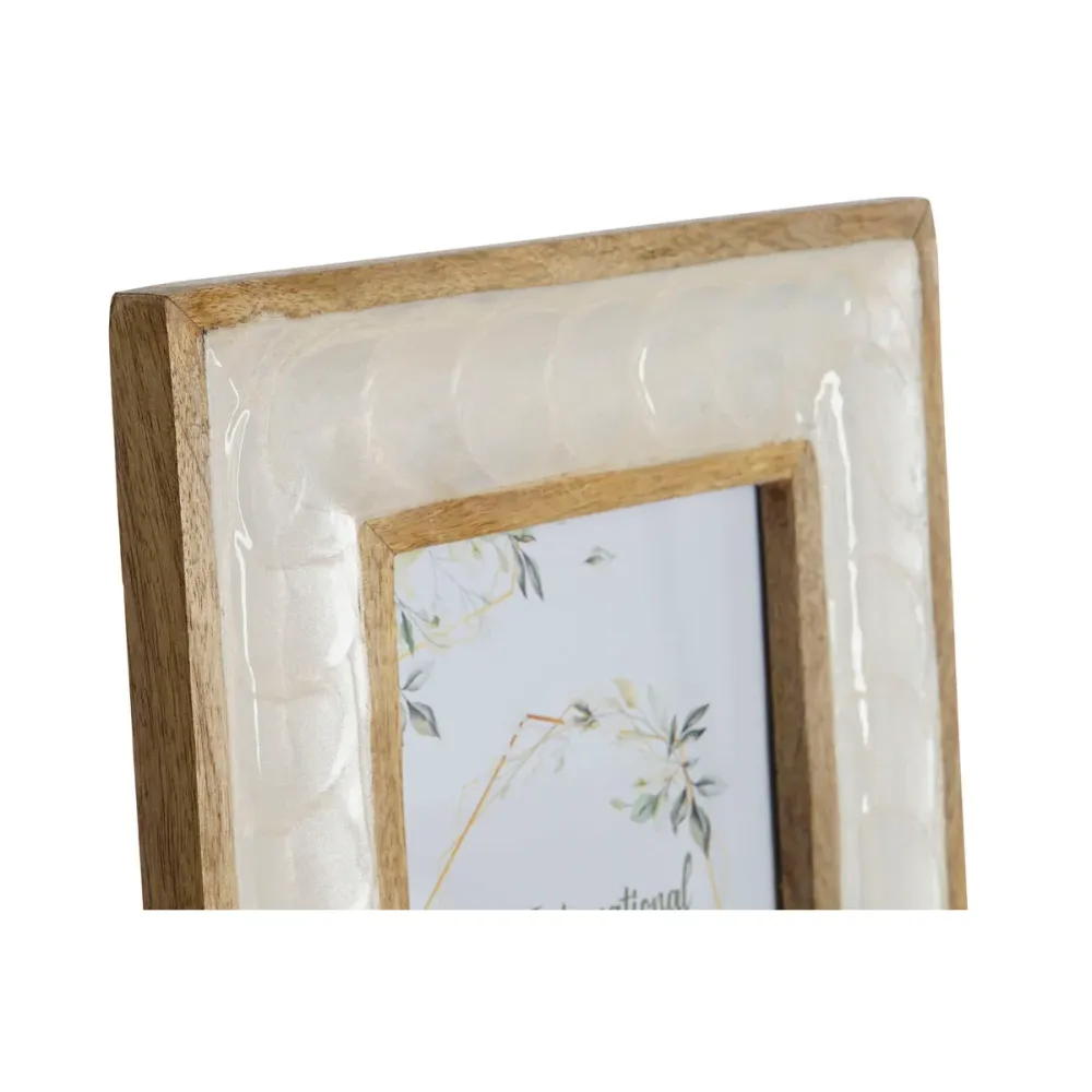 Kuvakehys Home ESPRIT Valkoinen Luonnollinen Helmiäinen Mangopuu Moderni 21,5 x 2 x 27 cm