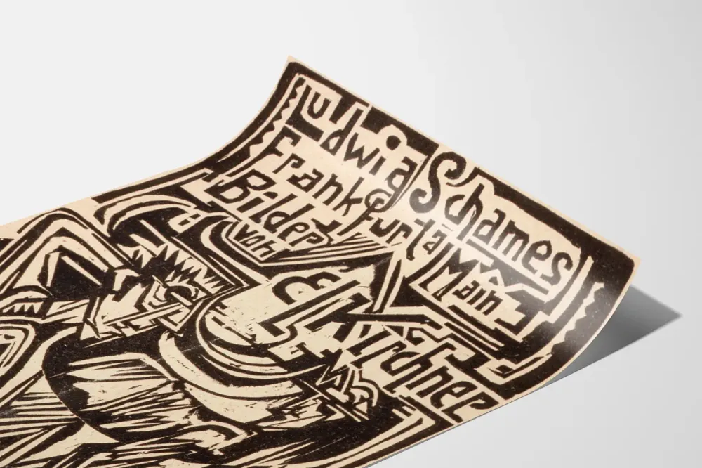 Kuvataiteellinen linografiinen juliste kubistisin kuvioin
