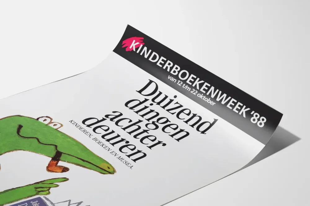 Kuvitusjuliste Kinderboekenweek 1988 - Tuhat asiaa ovien takana