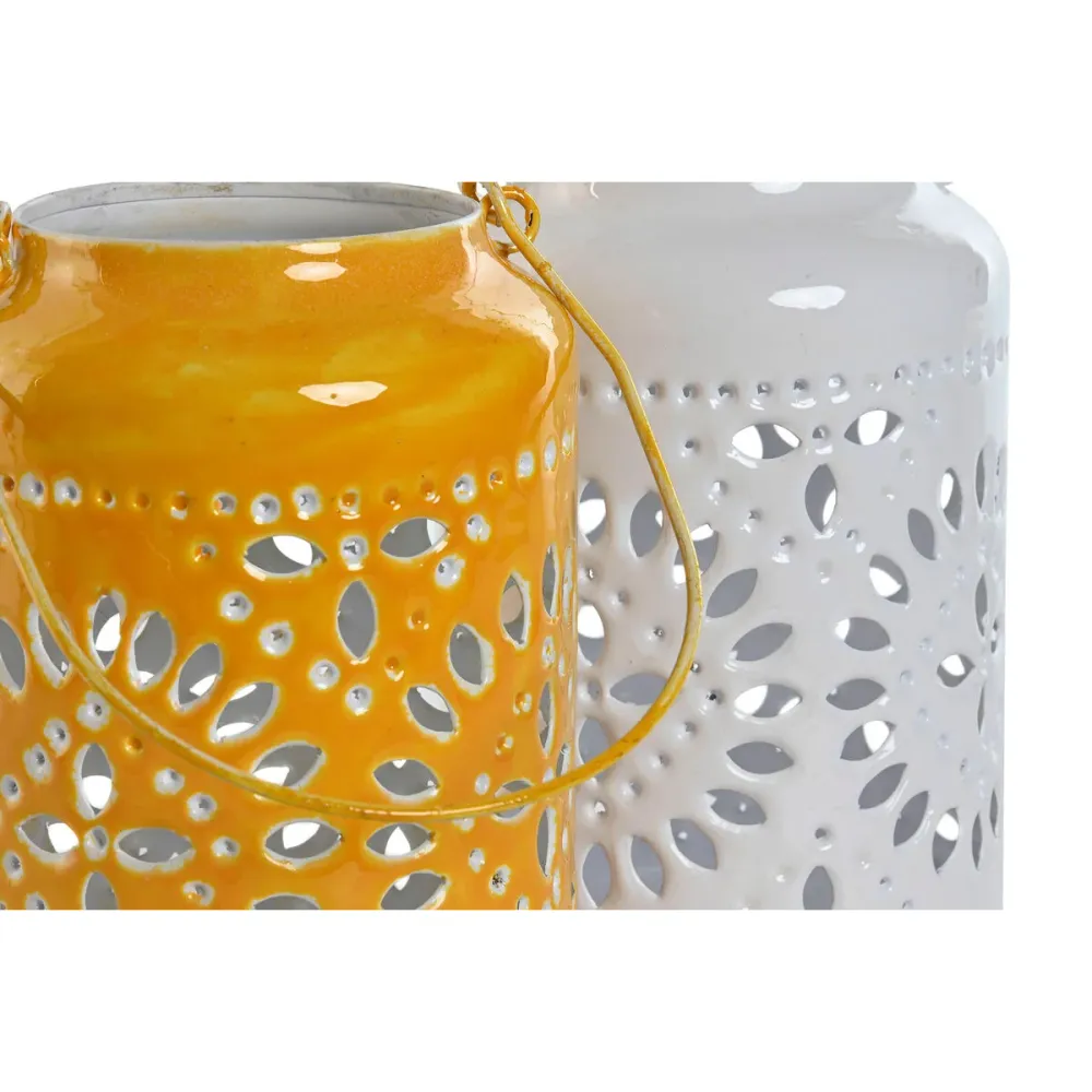 Kynttilänjalka Home ESPRIT Keltainen Valkoinen Rauta 15 x 15 x 26 cm (2 osaa)