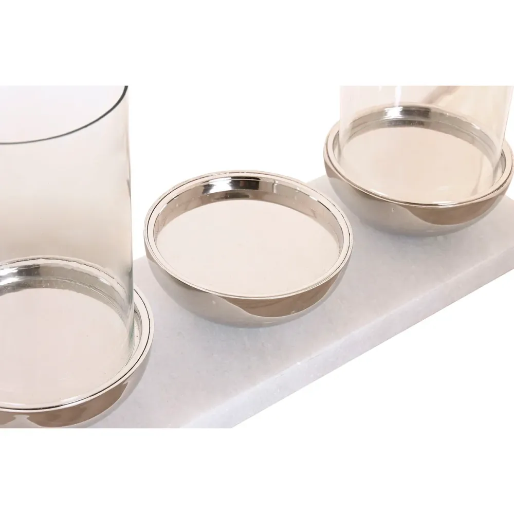 Kynttilänjalka Home ESPRIT Valkoinen Hopeinen Kristalli Marmori 40 x 13 x 22 cm