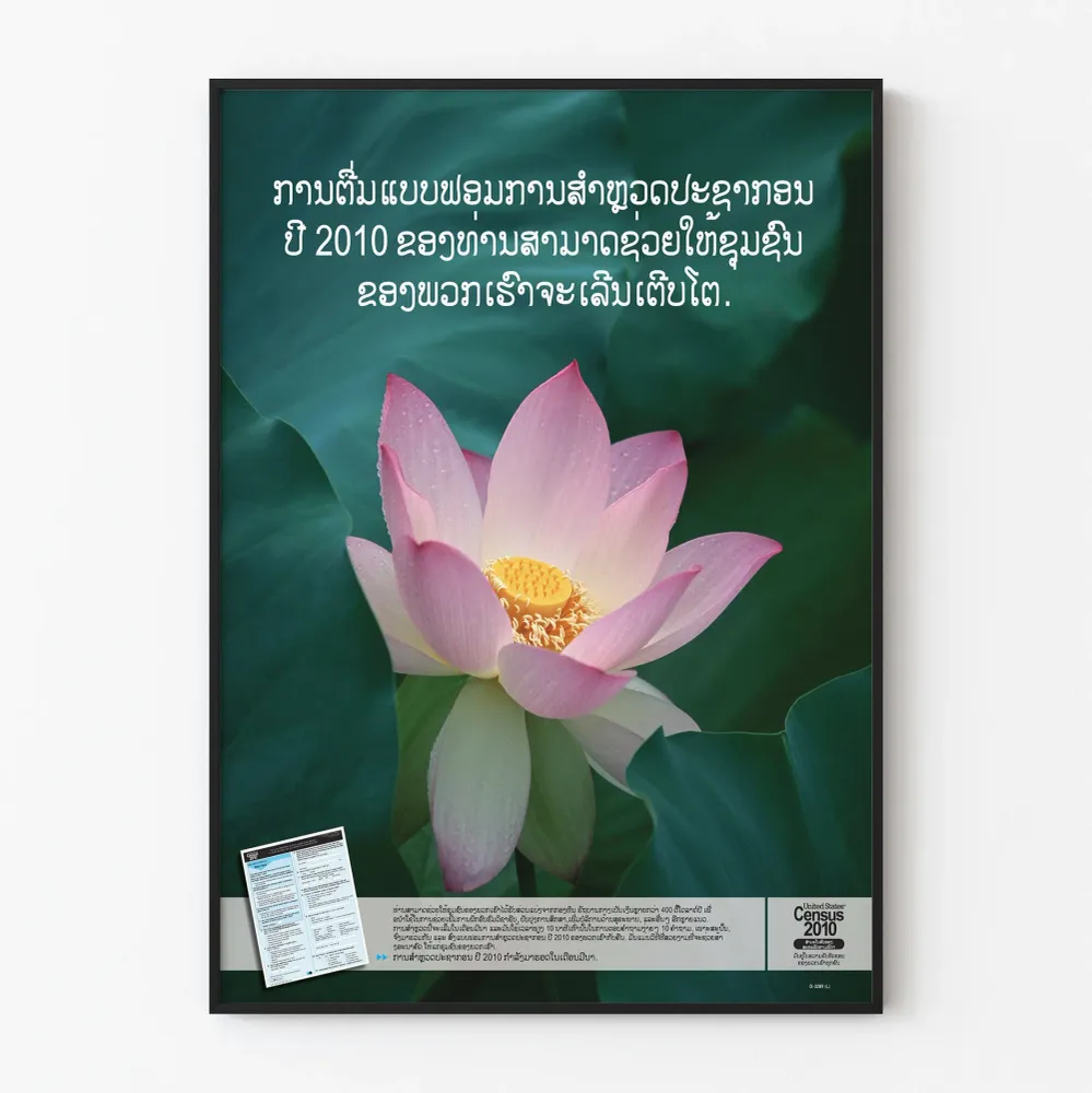 Laos 2010 -tietoisuuden juliste, jossa lootuksenkukkia