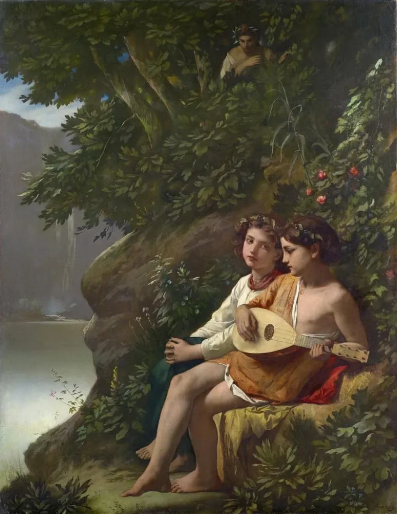 Lasten musiikkia soittava maalaus, jonka näkee nymfi - Anselm Feuerbach | Taidetuloste