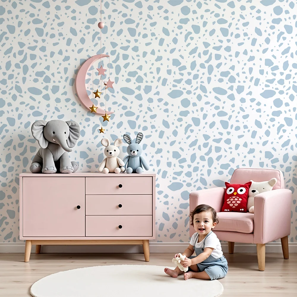 Lastenhuoneen tapetti | Abstraktit kuviot vaaleansinisellä taustalla