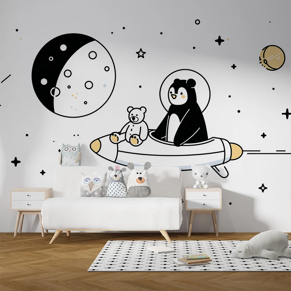 Lastenhuoneen tapetti | Astronautti ja hänen pehmolelukarhu avaruudessa