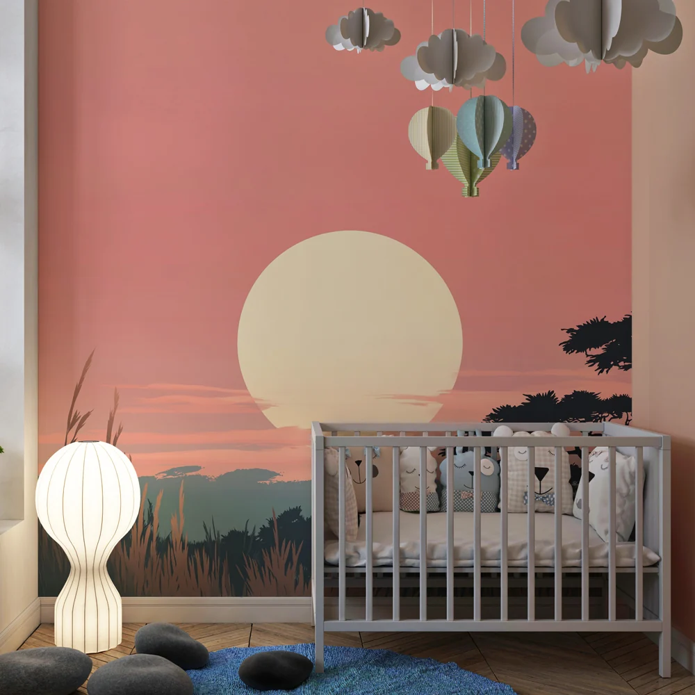 Lastenhuoneen tapetti | Auringonlasku savannilla