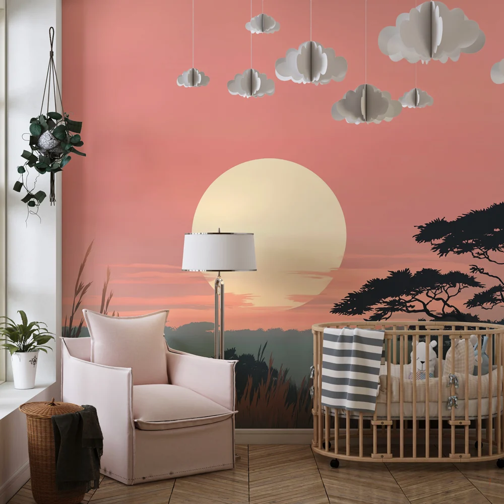 Lastenhuoneen tapetti | Auringonlasku savannilla