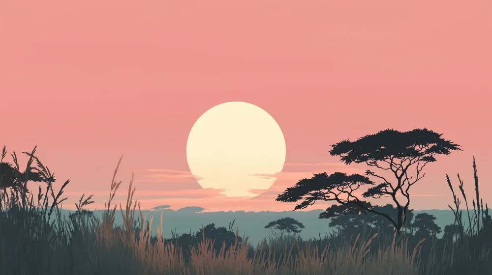Lastenhuoneen tapetti | Auringonlasku savannilla