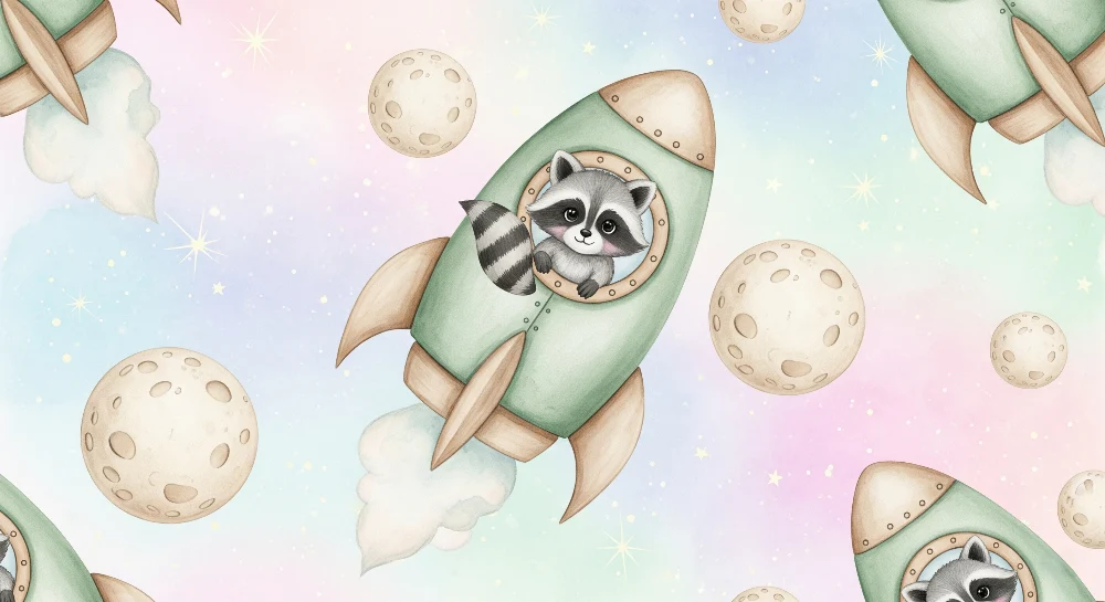 Lastenhuoneen tapetti | Avaruusraketti ja avaruuskettu astronautti