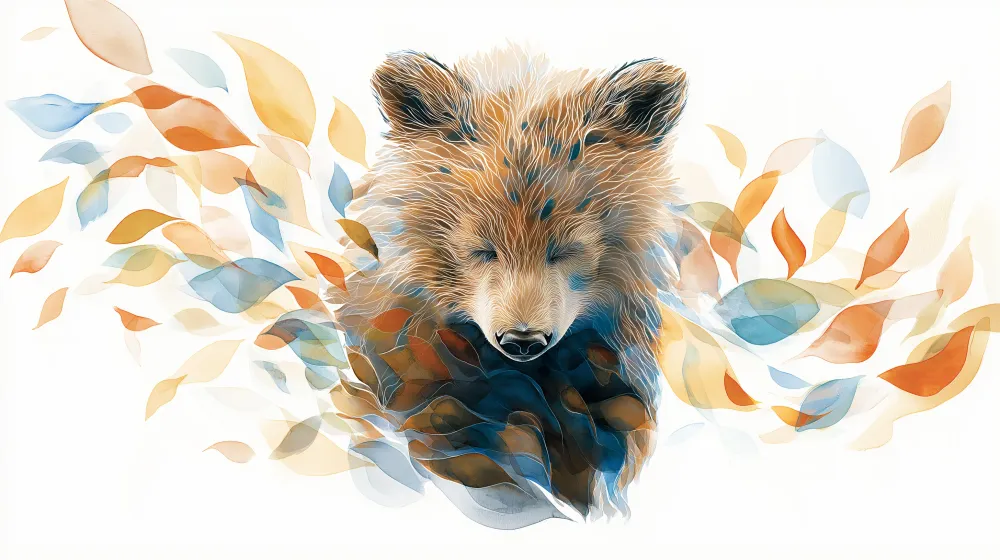 Lastenhuoneen tapetti | Bear Awakening and Colorful Leaves