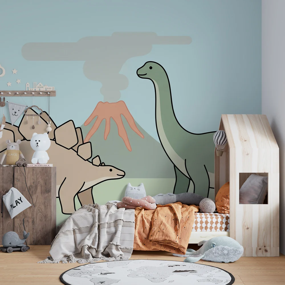 Lastenhuoneen tapetti | Dinosaurukset ja tulivuori