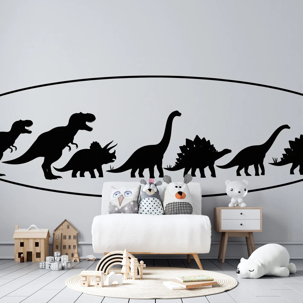 Lastenhuoneen tapetti | Dinosaurusten siluetit kulkueessa