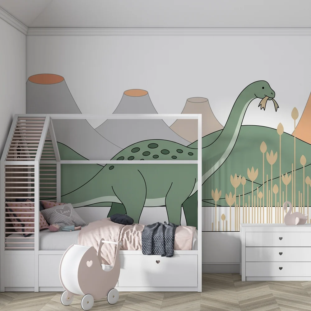 Lastenhuoneen tapetti | Diplodocus ja esihistorialliset maisemat