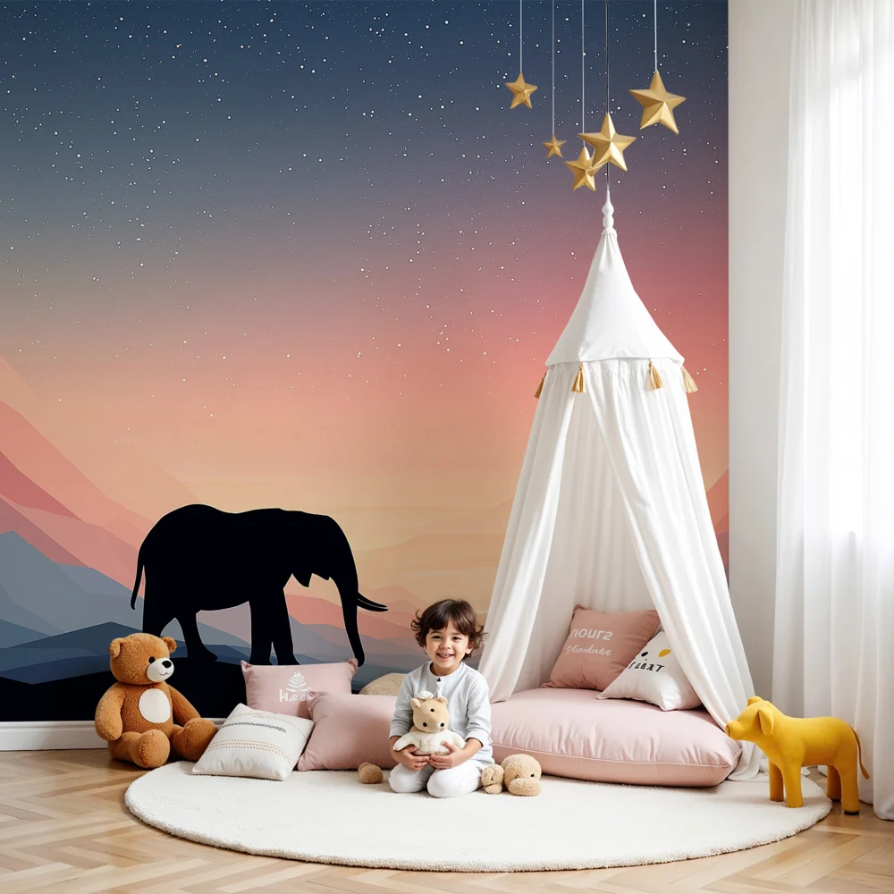 Lastenhuoneen tapetti | Elefantin elegantti siluetti auringonlaskussa