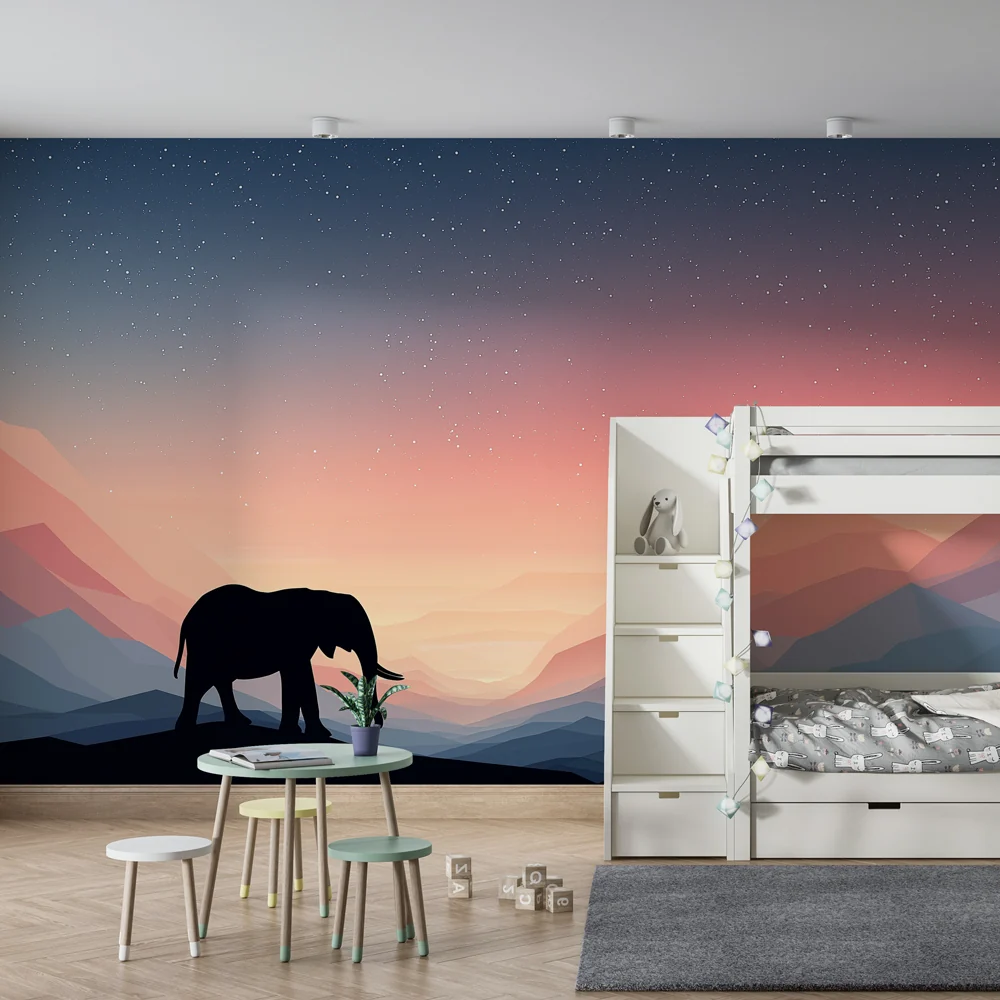 Lastenhuoneen tapetti | Elefantin elegantti siluetti auringonlaskussa