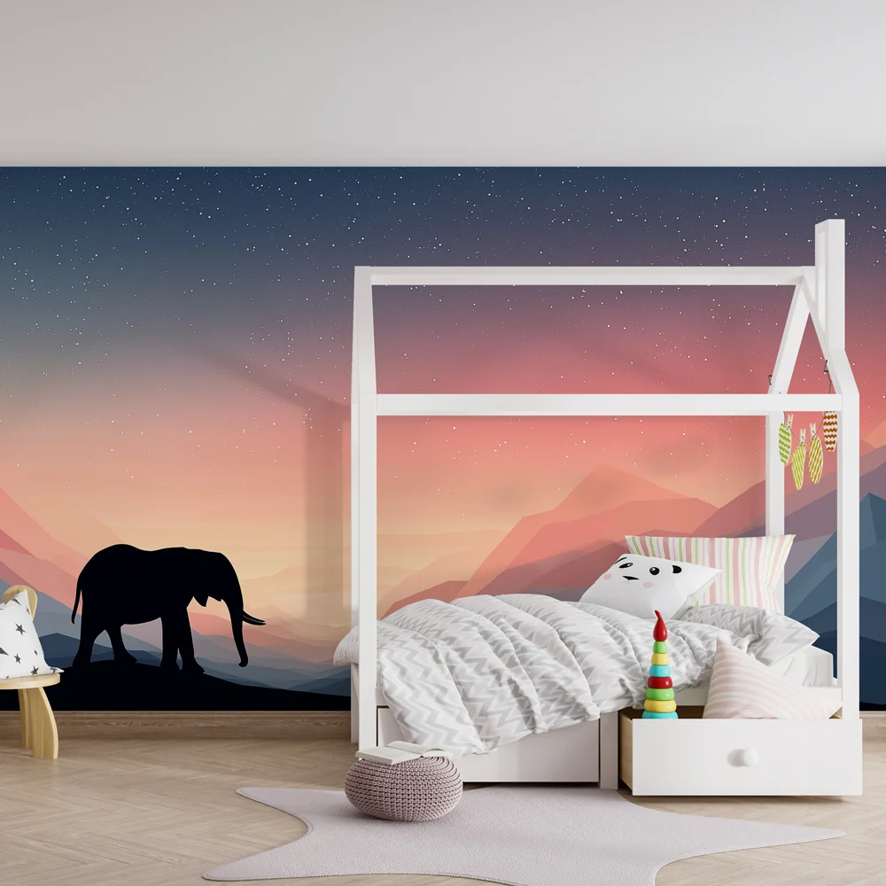 Lastenhuoneen tapetti | Elefantin elegantti siluetti auringonlaskussa