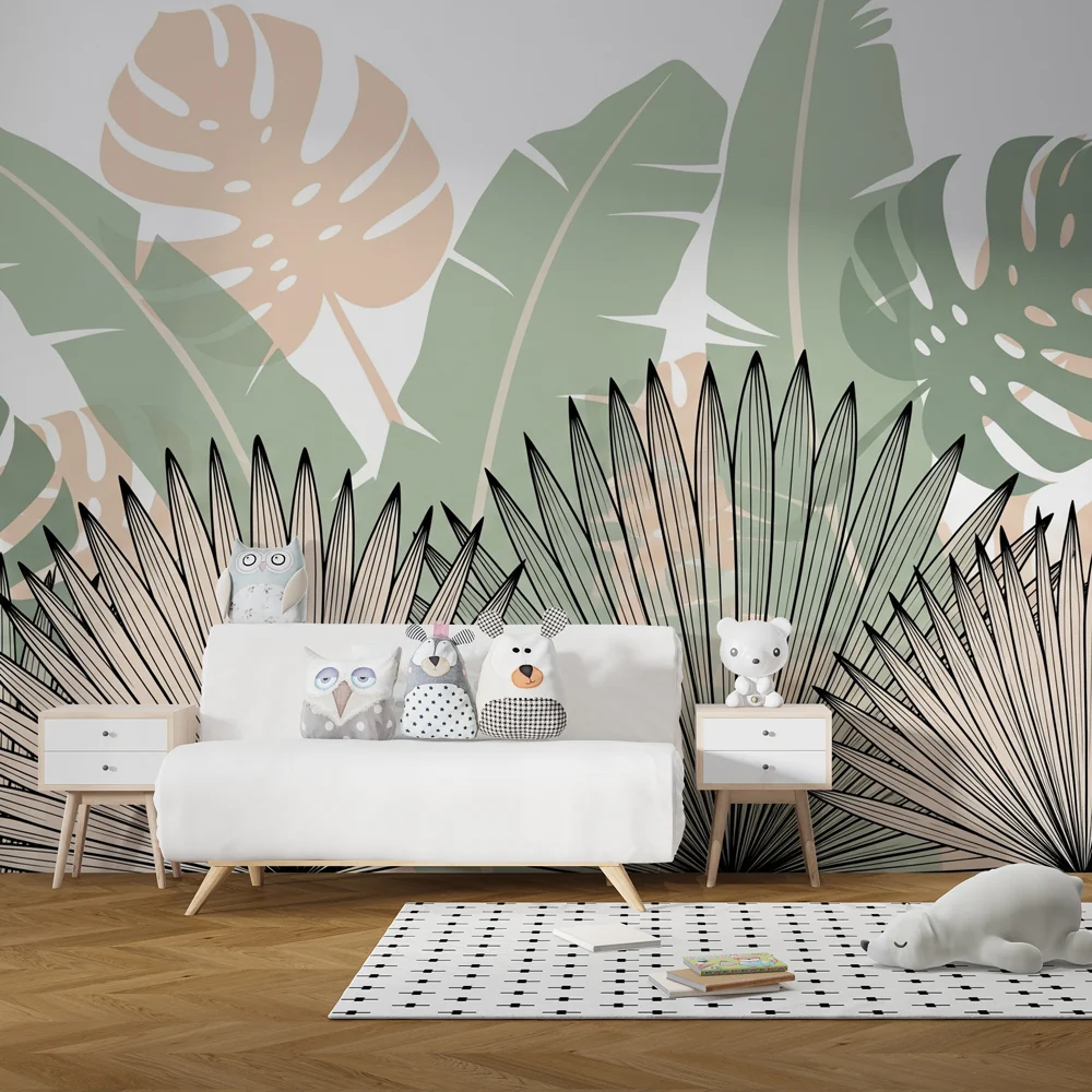 Lastenhuoneen tapetti | Elegantit saniaiset ja palmupuut