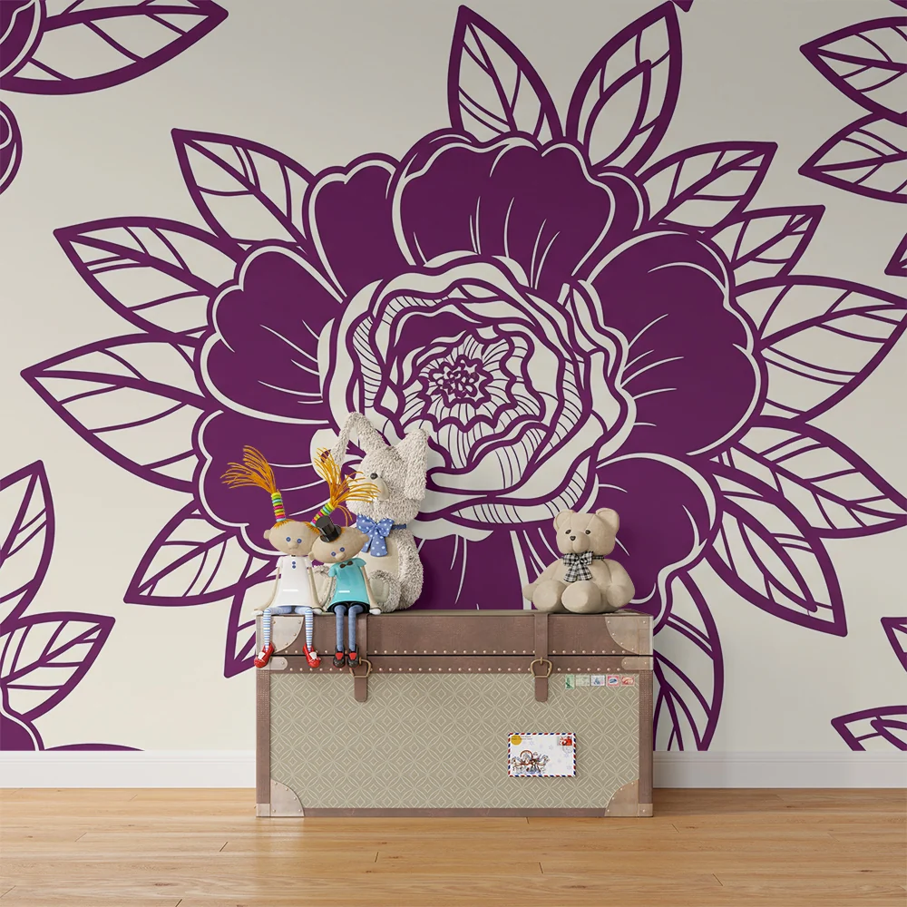 Lastenhuoneen tapetti | Elegantit violetit kukat vaalealla taustalla