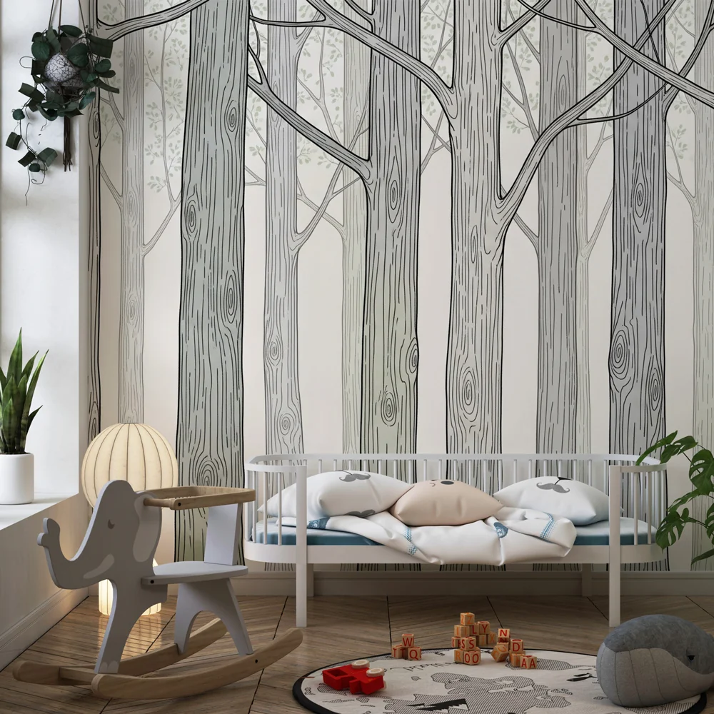 Lastenhuoneen tapetti | Elegantti ja rauhoittava metsä