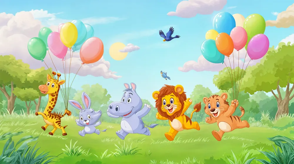 Lastenhuoneen tapetti eläimet | Ilon ja värikkäät ilmapallot